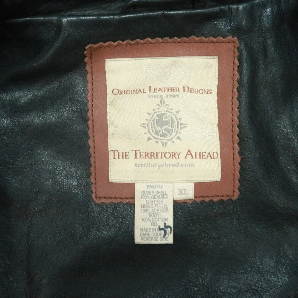 Territory Ahead Jacket Mens Extra Large Brown Leather Quilt Lined Full‎ Zip Snap